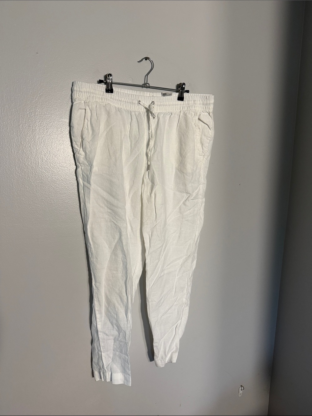 H&M White Cropped Drawstring Linen-Blend Pants - Picture 3 of 5